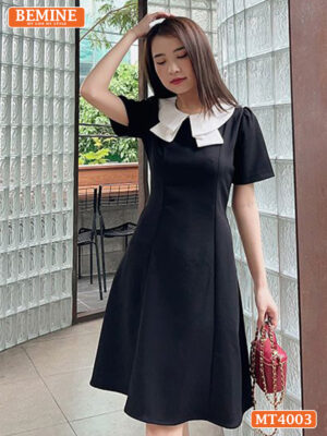 MT4003ĐEN - Đầm basic đơn giản cổ kiểu 2 lá
