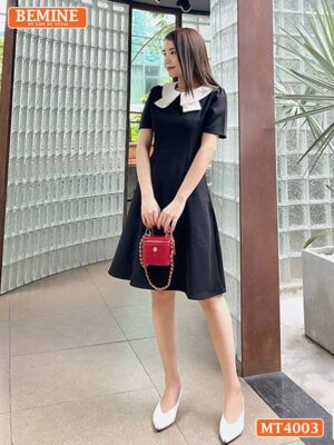 MT4003ĐEN - Đầm basic đơn giản cổ kiểu 2 lá 1