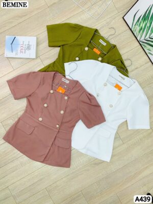 Áo BEMINE kiểu peplum cổ vuông đính cúc A439 hình ảnh