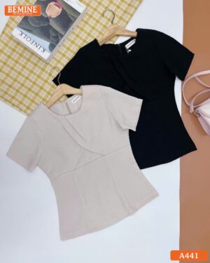 Áo thiết kế BEMINE cổ tròn xếp ly dáng peplum A441 hình ảnh