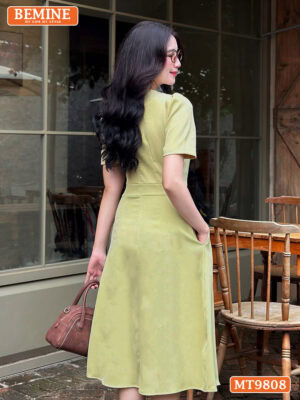 Đầm thiết kế BEMINE cổ phối nơ dáng xòe dài MT9808 4