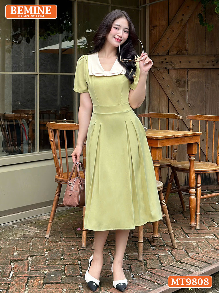 Đầm thiết kế BEMINE cổ phối nơ dáng xòe dài MT9808 1
