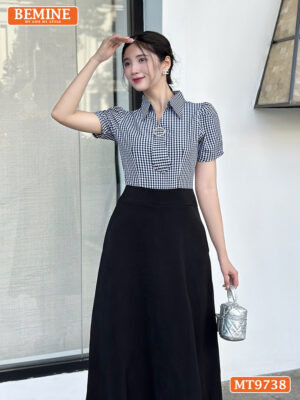 Đầm thiết kế BEMINE cổ sơ mi có cavat dáng dài MT9738 1