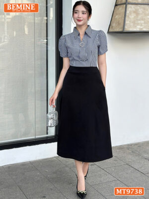 Đầm thiết kế BEMINE cổ sơ mi có cavat dáng dài MT9738