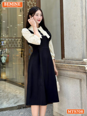 Đầm thiết kế BEMINE cổ sơ mi tai thỏ dáng chữ A tay dài MT9708 3