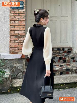Đầm thiết kế cổ bẻ tay dài đính cúc dáng dài MT9602 4