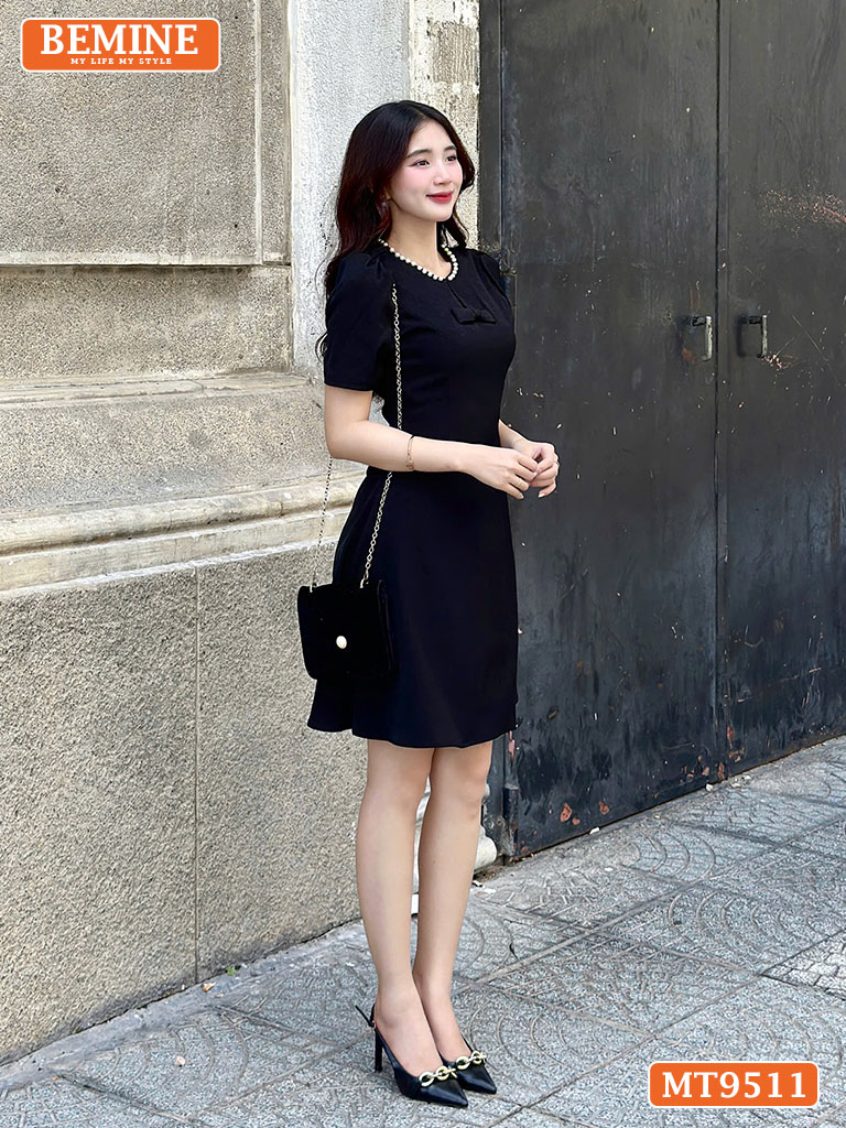 Đầm thiết kế cổ tròn viền ngọc dáng chữ A MT9511 2