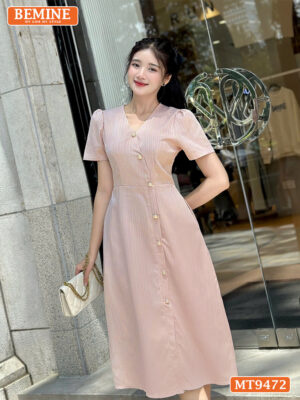 Đầm thiết kế BEMINE cổ tim vạt chéo đính nút MT9472 1