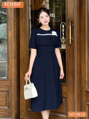 Đầm thiết kế BEMINE cổ tròn ngực viền ren MT9828
