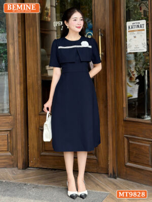 Đầm thiết kế BEMINE cổ tròn ngực viền ren MT9828