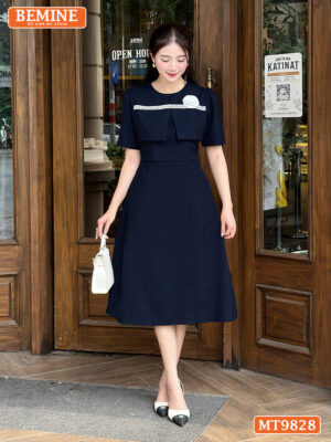 Đầm thiết kế BEMINE cổ tròn ngực viền ren MT9828