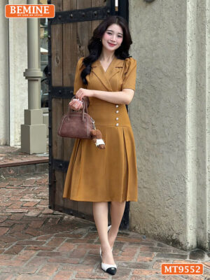 Đầm thiết kế BEMINE cổ vest dáng chữ A eo đính cúc MT9552 1
