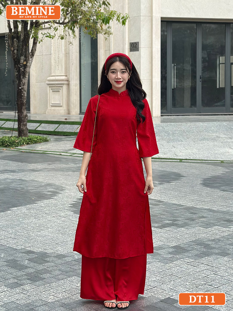 Áo dài gấm hoa BEMINE cổ truyền thống tay lỡ DT11