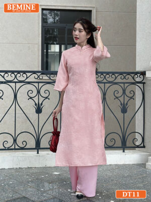Áo dài gấm hoa BEMINE cổ truyền thống tay lỡ DT11
