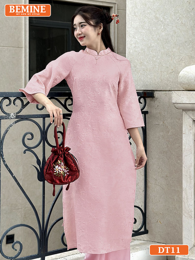 áo dài gấm hoa BEMINE cổ truyền thống tay lỡ DT11