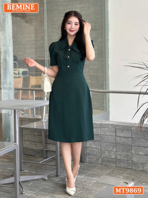 Đầm thiết kế BEMINE cổ dây nơ dáng A có nút MT9869
