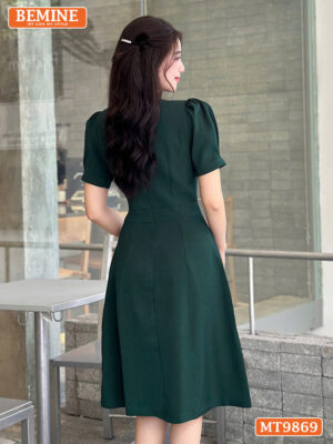 Đầm thiết kế BEMINE cổ dây nơ dáng A có nút MT9869