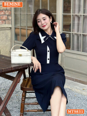 Đầm thiết kế BEMINE cổ đức phối viền MT9831