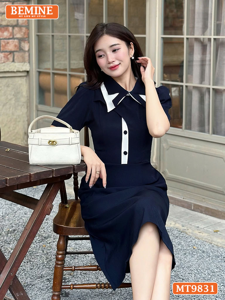 Đầm thiết kế BEMINE cổ đức phối viền MT9831