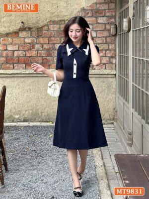 Đầm thiết kế BEMINE cổ đức phối viền MT9831