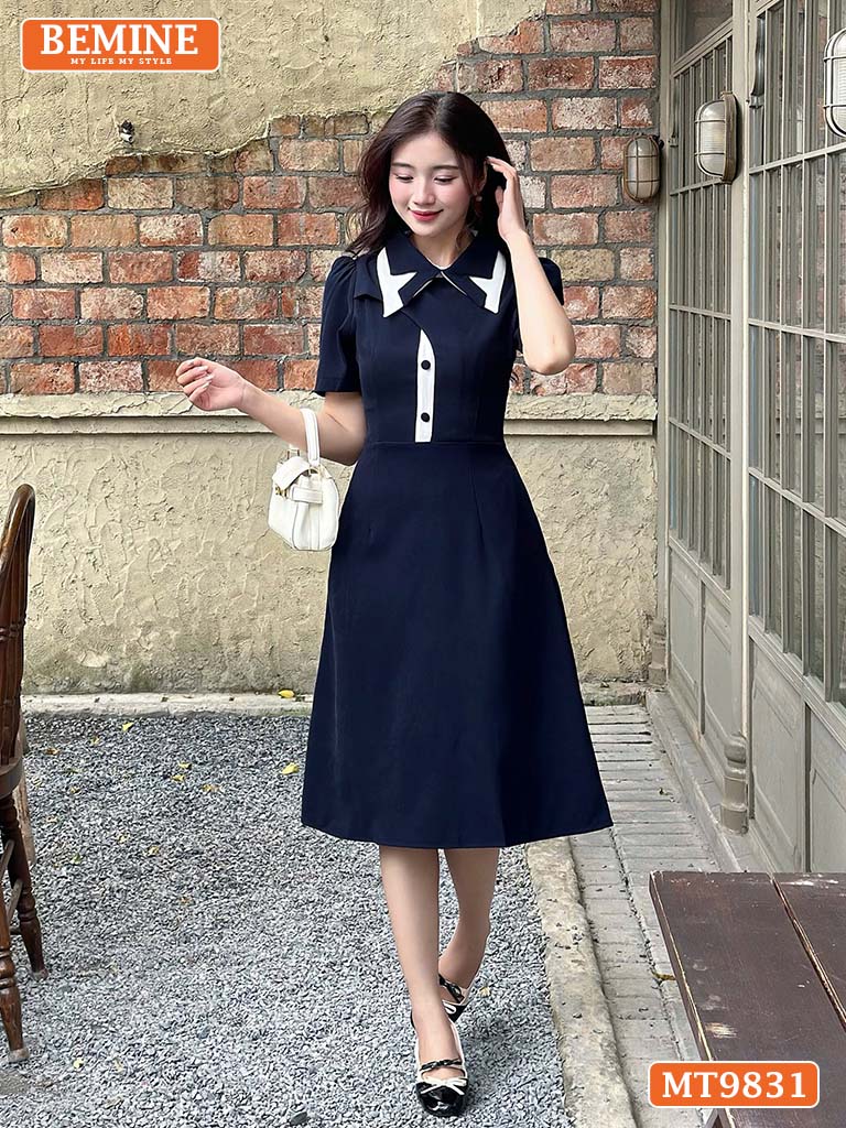Đầm thiết kế BEMINE cổ đức phối viền MT9831