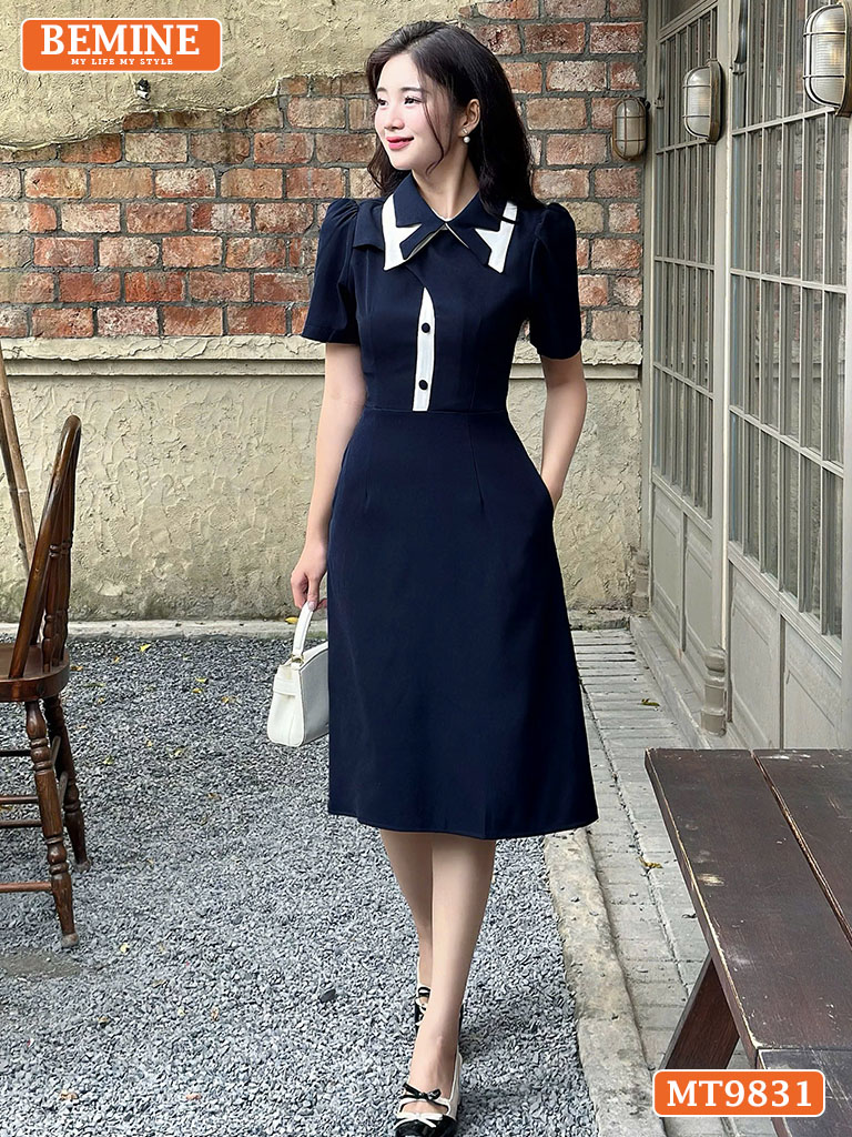 Đầm thiết kế BEMINE cổ đức phối viền MT9831