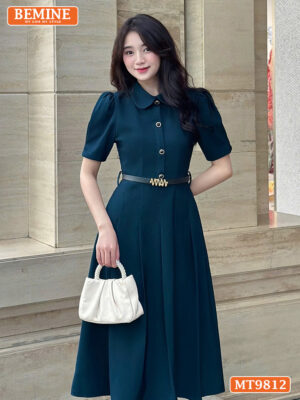 Đầm thiết kế BEMINE cổ đức xếp ly có nút MT9812
