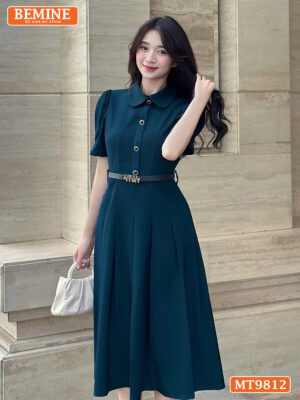 Đầm thiết kế BEMINE cổ đức xếp ly có nút MT9812