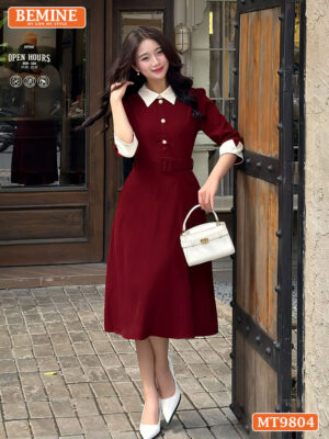 Đầm thiết kế BEMINE cổ đức xòe tay đính cúc MT9804