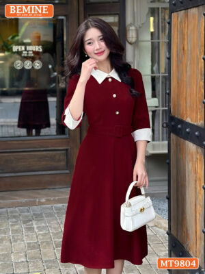 Đầm thiết kế BEMINE cổ đức xòe tay đính cúc MT9804