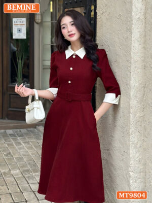 Đầm thiết kế BEMINE cổ đức xòe tay đính cúc MT9804