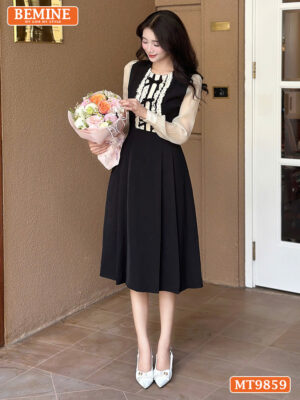 Đầm thiết kế BEMINE cổ phối ren đính nơ MT9859