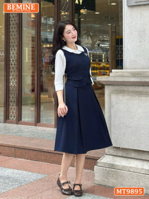 Đầm thiết kế BEMINE cổ sen đính nút MT9895
