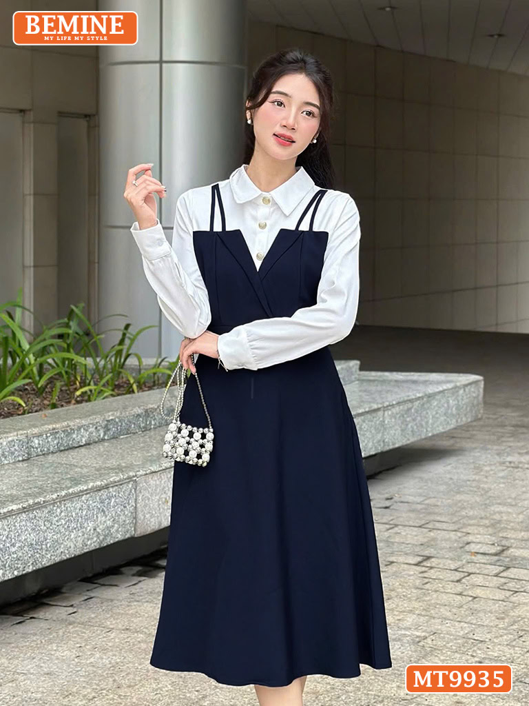 Đầm thiết kế BEMINE cổ sơ mi giả yếm MT9935