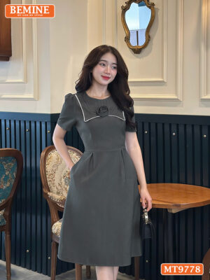 Đầm thiết kế BEMINE cổ tròn ngực đính hoa MT9778