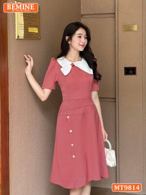 Đầm thiết kế BEMINE cổ tròn phối nơ kiểu MT9814