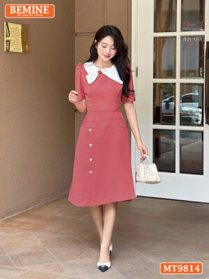 Đầm thiết kế BEMINE cổ tròn phối nơ kiểu MT9814