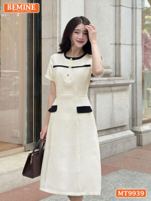 Đầm thiết kế BEMINE cổ phối viền túi giả MT9939