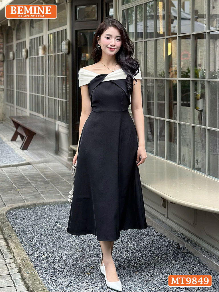 Đầm Thiết Kế BEMINE Cổ Tròn Eo Thắt Nơ MT8949