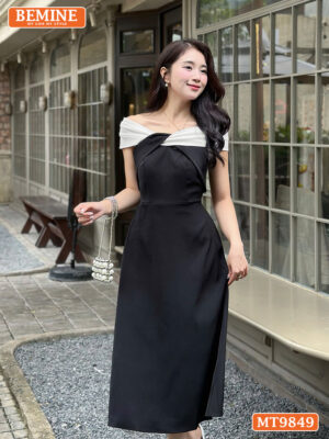 Đầm thiết kế BEMINE trễ vai co dãn dáng dài MT9849