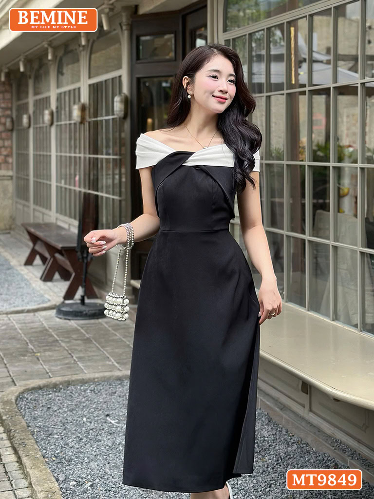 Đầm thiết kế BEMINE trễ vai co dãn dáng dài MT9849