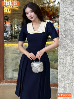 Đầm Thiết Kế BEMINE Cổ Phối Nơ Dáng Xòe MT9808