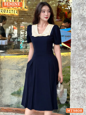 Đầm Thiết Kế BEMINE Cổ Phối Nơ Dáng Xòe MT9808