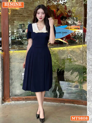 Đầm Thiết Kế BEMINE Cổ Phối Nơ Dáng Xòe MT9808