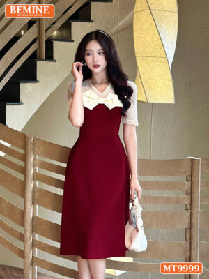 Đầm thiết kế BEMINE cổ V phối nơ giả yếm MT9999