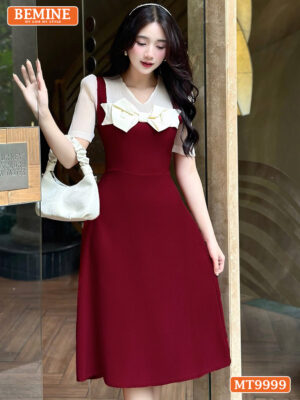 Đầm thiết kế BEMINE cổ V phối nơ giả yếm MT9999