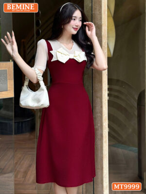 Đầm thiết kế BEMINE cổ V phối nơ giả yếm MT9999