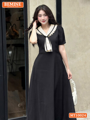 Đầm thiết kế BEMINE cổ cavat viền ren MT10024