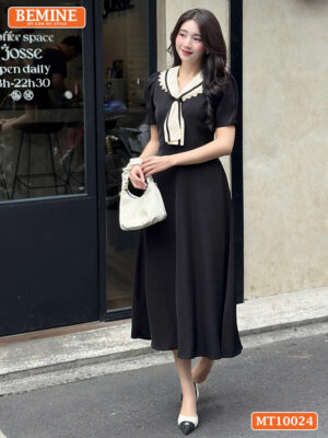 Đầm thiết kế BEMINE cổ cavat viền ren MT10024