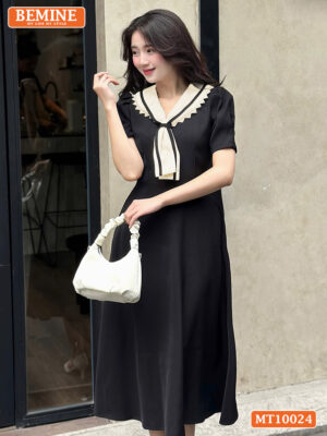 Đầm thiết kế BEMINE cổ cavat viền ren MT10024